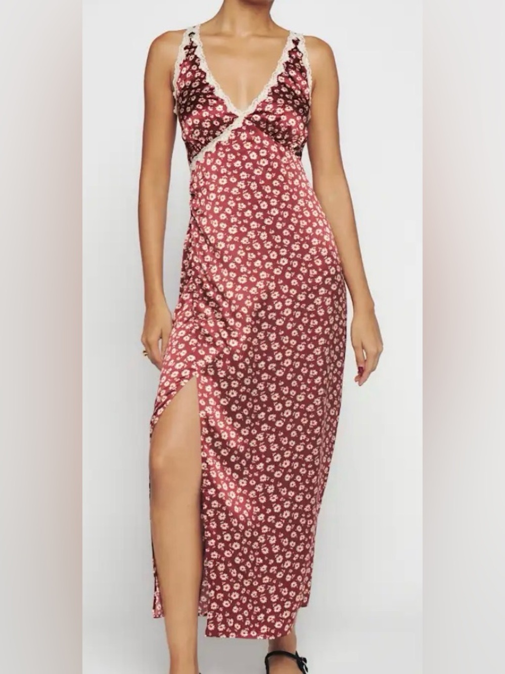 NWOT Reformation Hennaley Silk Burgundy Floral Slip Dress Sz 4